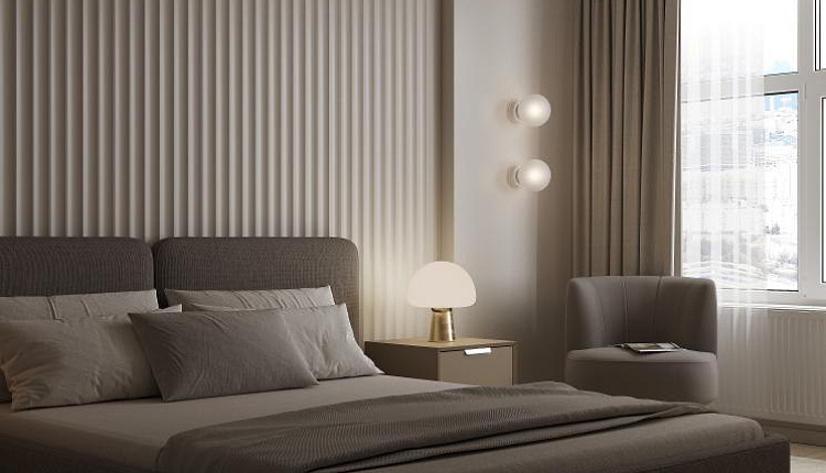 Настольная лампа Favourite в интерьере спальни от дизайнера Елены Солодской